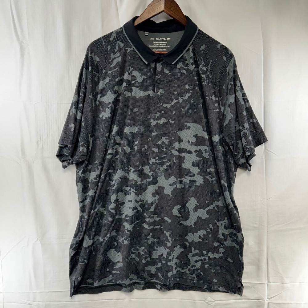 Under Armour Iso-Chill Polo Mens XXL Grey Black Camo Performance Golf Shirt
